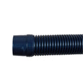 Dark navy blue corrugated pool cleaner hose with threaded plastic cuff connector, flexible ribbed design