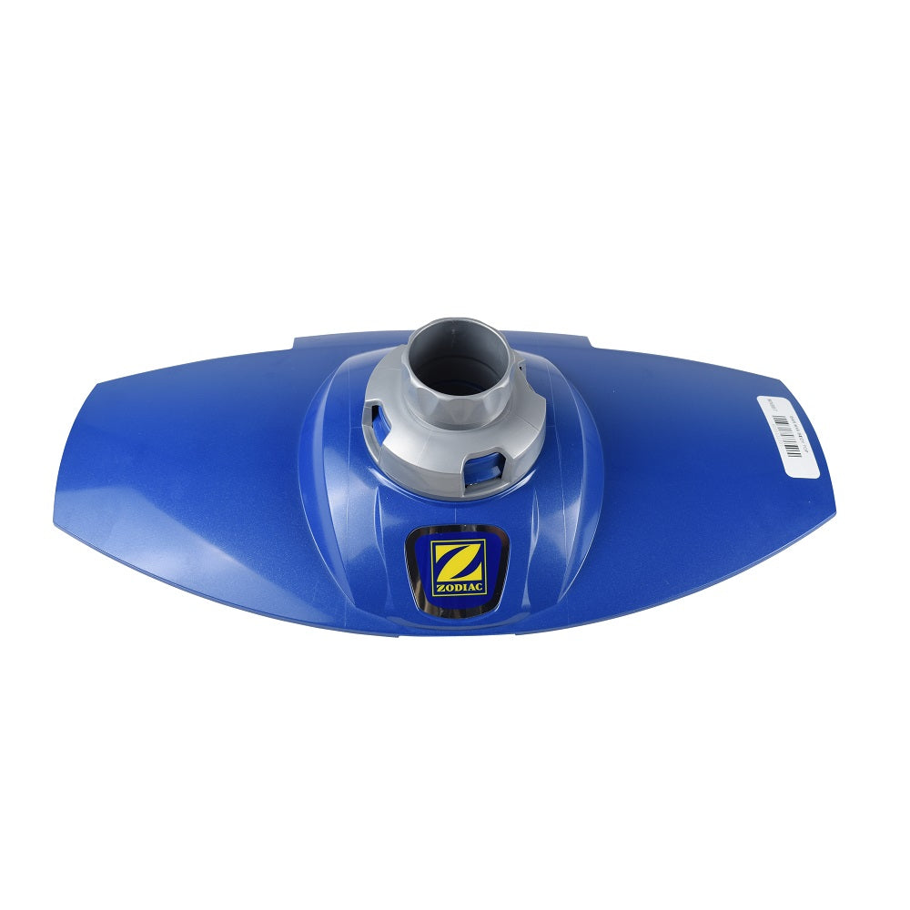 Zodiac MX8 pool cleaner body top in blue plastic with grey central hose connector port and Zodiac logo badge