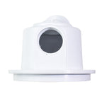 White plastic pool bottom drain housing with circular opening and wide flange base, dome-top cap design
