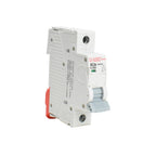 Onesto KC3e single-pole 32A miniature circuit breaker in white with red DIN rail clip and grey toggle handle