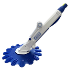 Gemini Twinsweep pool cleaner with white handle and large blue star-shaped brush head, on white background
