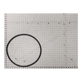Black rubber O-ring for Quality Swimflo 2 pump lid, approximately 14cm diameter, shown on a centimetre grid mat