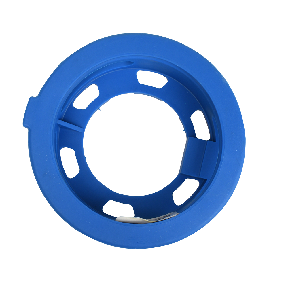 Blue plastic circular footpad ring with eight oval slots and flat tab, compatible with Kreepy Krauly Bull Shark pool cleaner