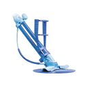 Kreepy Krauly automatic suction pool cleaner in blue plastic with circular base, ribbed arm, and twin water jets on white background