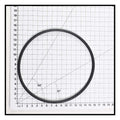 Black rubber O-ring approximately 13cm diameter shown on metric grid measuring mat for Eartheco and Quality Pump lid