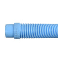 Light blue ribbed pool cleaner hose with connector fitting, Kreepy Krauly brand, flexible corrugated plastic construction
