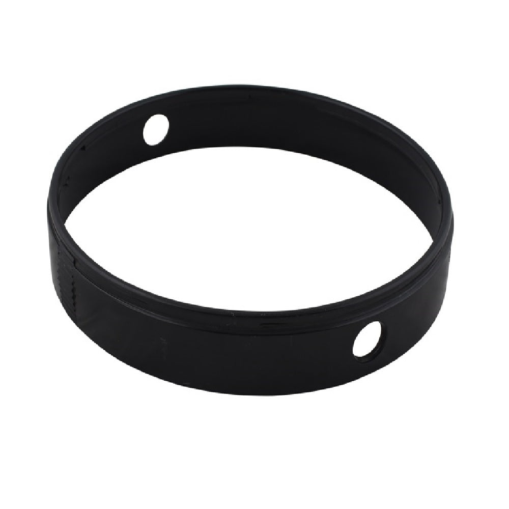 Black plastic circular swivel ring with two oval mounting holes, flat profile and smooth matte finish for aqua light fitting