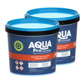 Two Aqua Pro Chlorine 10kg buckets in navy blue with bright blue lids, calcium hypochlorite pool sanitiser, shown on white background