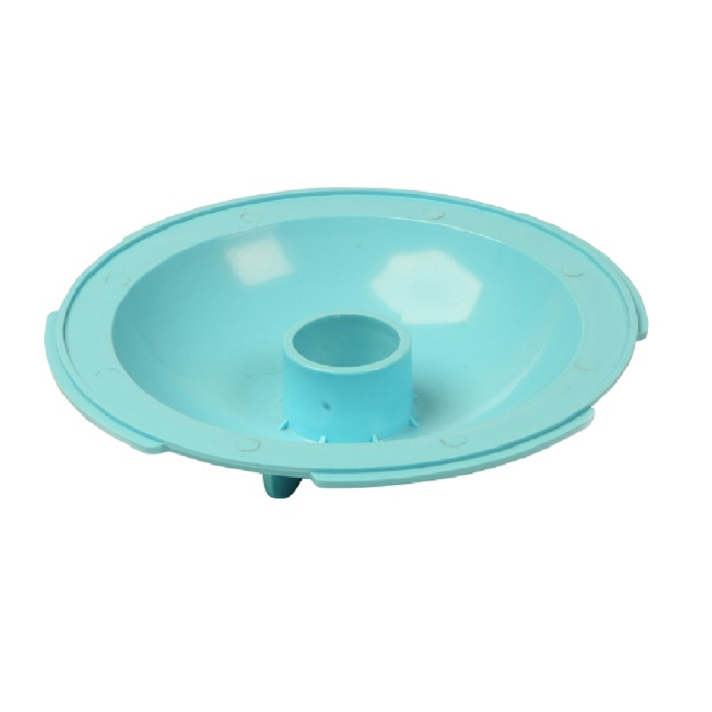 Aqua Weir Vac Lid in light blue plastic with central cylindrical opening, raised rim, and small support feet