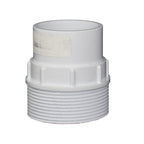 White PVC male adaptor fitting with external threaded base and smooth slip socket top, 50mm