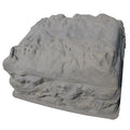 Grey faux rock pump box cover with textured stone surface finish and hinged lid design, square shape