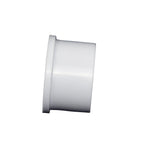 White PVC 32mm end cap pipe fitting with smooth cylindrical body and flat flanged rim, side profile view