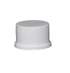 White plastic PVC 32mm end cap fitting with smooth cylindrical body and flanged base
