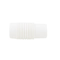 White plastic universal hose connector with ribbed flexible mid-section and smooth tapered ends for vacuum cleaners