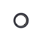Black PVC pipe reducer ring 50mm to 40mm with embossed text markings and notched inner edge