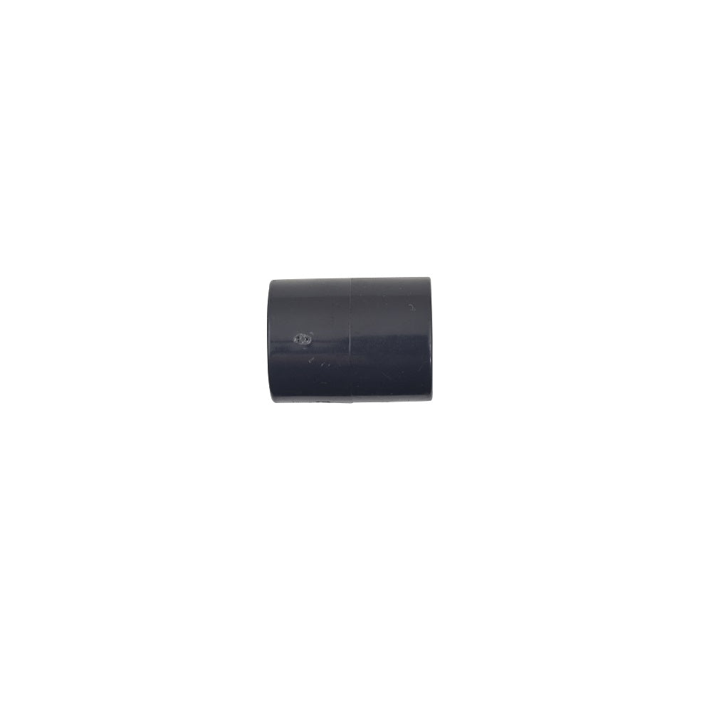 Grey PVC 20mm straight coupling pipe fitting with smooth cylindrical body and open ends for pipe joining