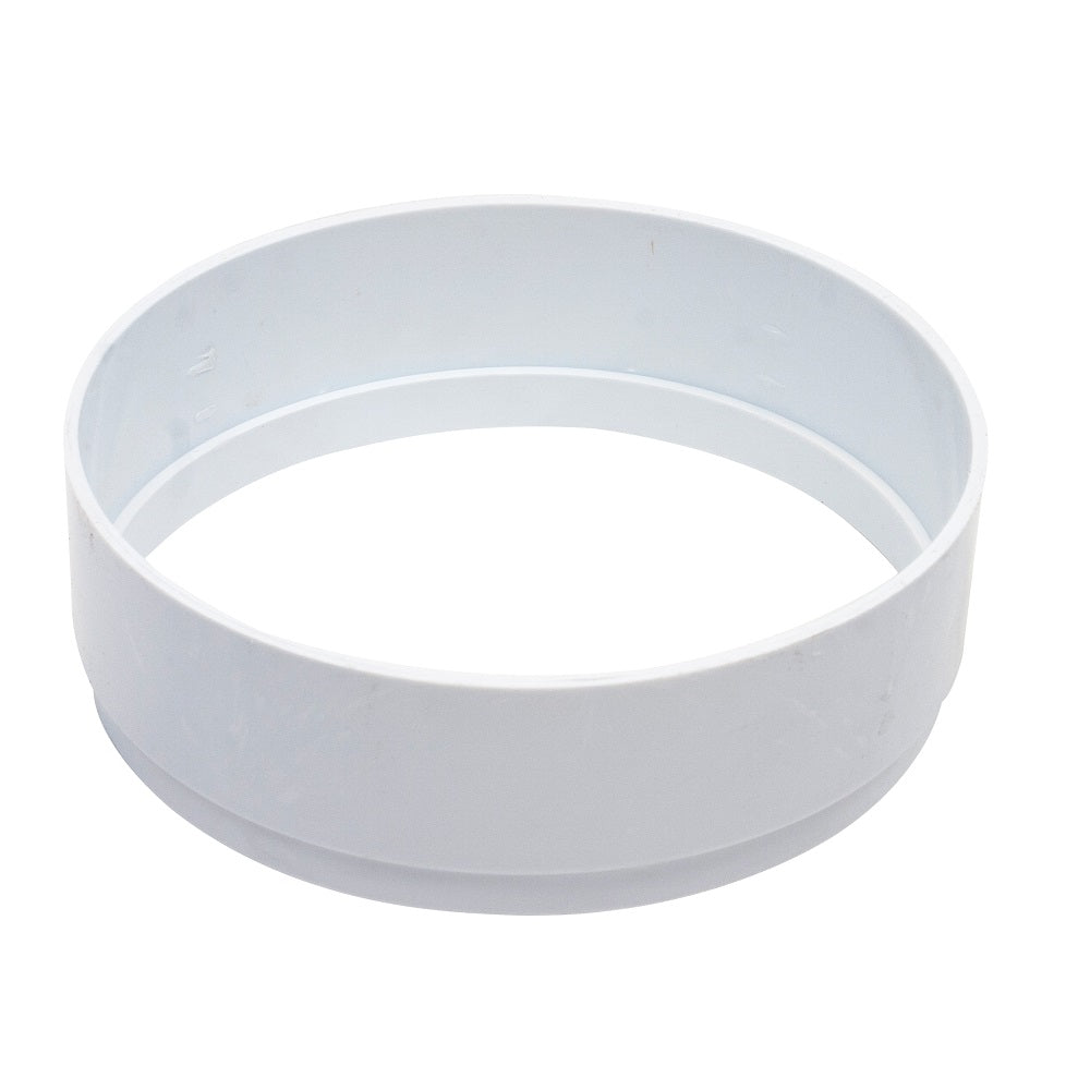 White plastic Weir Deck Collar Extension by EQ, cylindrical ring shape on white background