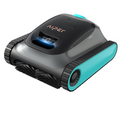 Aiper Scuba S1 Robotic Pool Cleaner in dark grey and teal with rubber tracks, control panel, and blue LED accent light