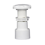 White plastic air control valve with threaded shaft, square top cap, locking nut, and tapered base fitting