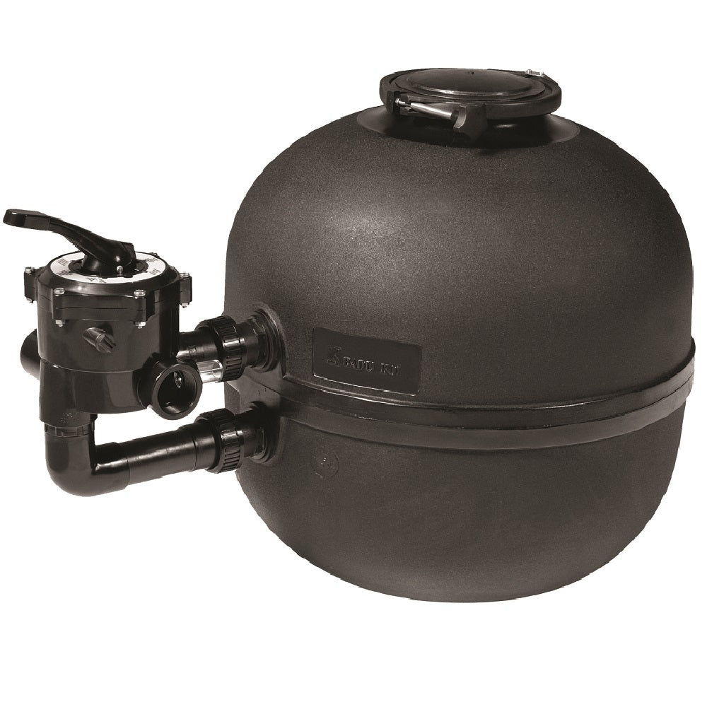 Speck BADU Koi 3 Bag Filter, dark grey spherical tank with side-mounted multiport valve and top access lid, on white background