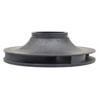 Black plastic pump impeller 0.75kW with centred hub, curved vanes and flat disc base, side profile view