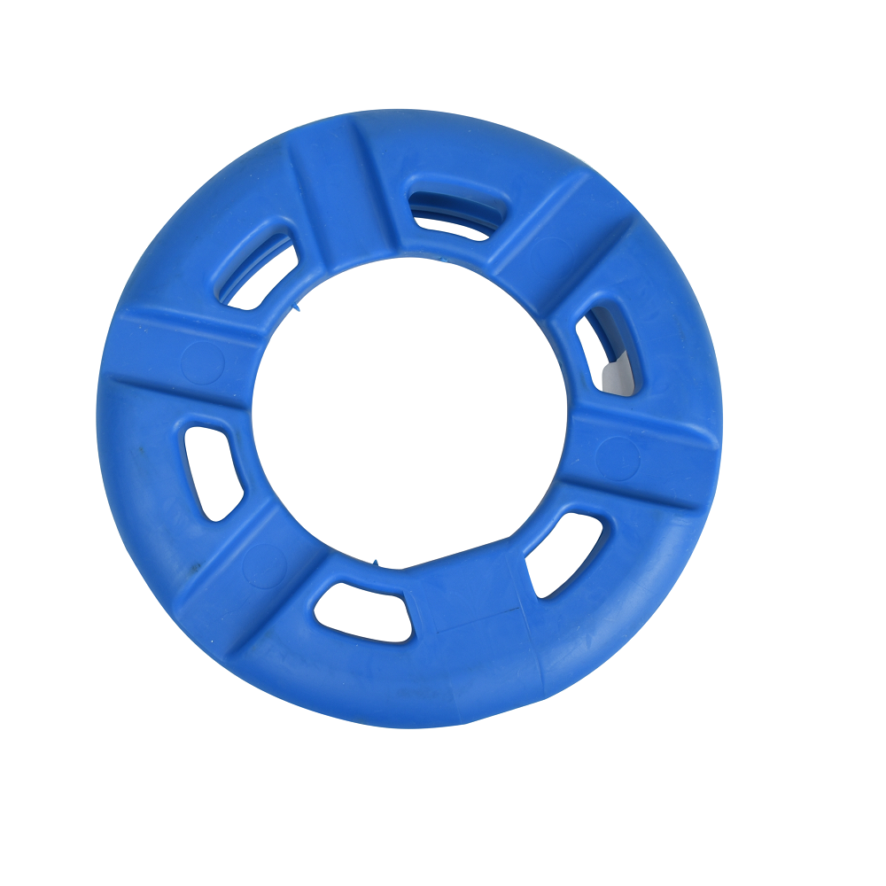 Blue plastic circular footpad ring with six rectangular slots, compatible with Kreepy Krauly Bull Shark pool cleaner