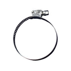 Stainless steel hose clamp 40mm with perforated band and hex screw tightening mechanism, circular form