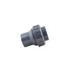 Grey PVC non-return valve 63mm with ribbed body, threaded collar and solvent weld socket end