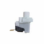 White plastic two-way air switch with threaded fitting, gold spade terminals, rated 21A 125/250VAC, microswitch body