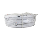 CBI Electric white 2.5mm Twin & Earth flat cable coil, wrapped in clear plastic with branded strap, on white background