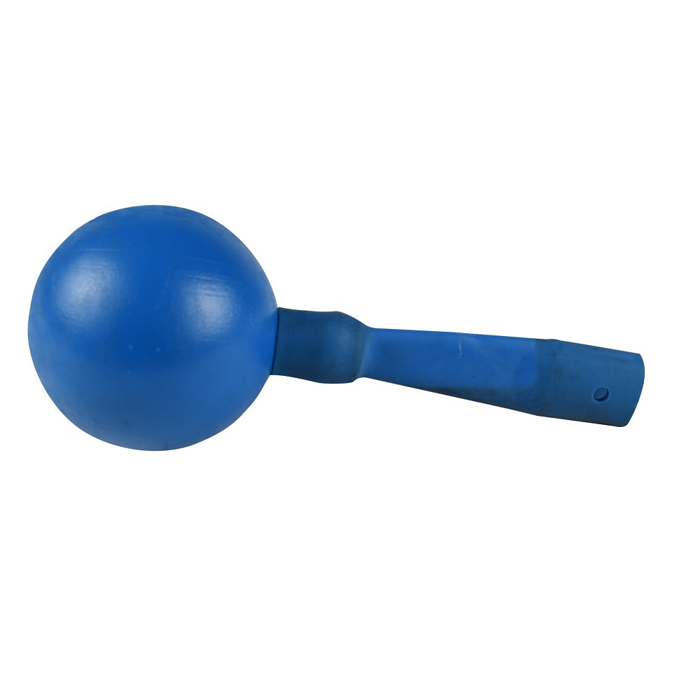 Blue rubber ball float assembly with cylindrical handle and side hole, compatible with Kreepy Krauly Sand Shark pool cleaner