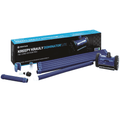Pentair Kreepy Krauly Dominator Lite pool cleaner kit with blue wheeled unit, hoses, and fittings beside retail box