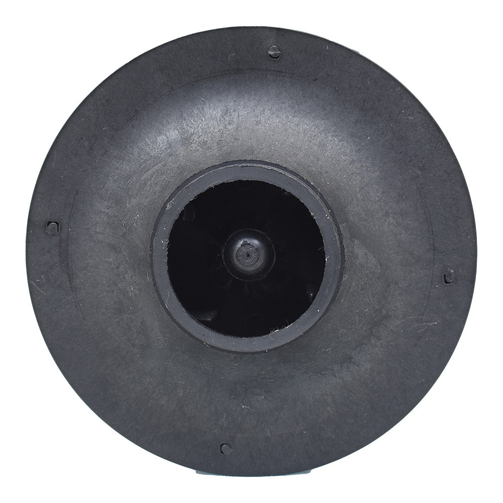 Black plastic pump impeller 0.75kW, top-down view showing central intake bore and flat circular mounting flange with corner fixing points