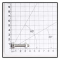 Silver hex bolt and nut set approximately 3.5cm long, shown on metric grid measuring mat with angle guides