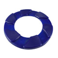 Blue plastic ring-shaped foot pad with segmented textured grip panels and circular centre opening
