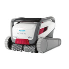 Dolphin Active X6 robotic pool cleaner in white and grey with red accents, dual rubber tracks and front scrubbing brushes