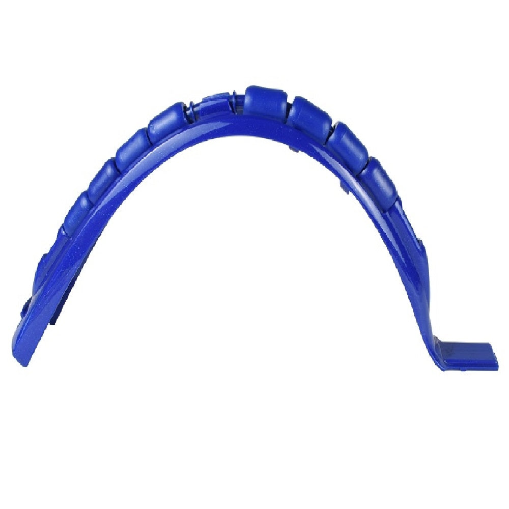 Blue plastic pool cleaner bumper assembly with segmented flexible arc design and flat mounting tabs at each end