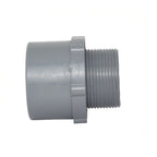 Grey PVC male tank adaptor fitting with threaded spigot end and plain socket end for pipe connection