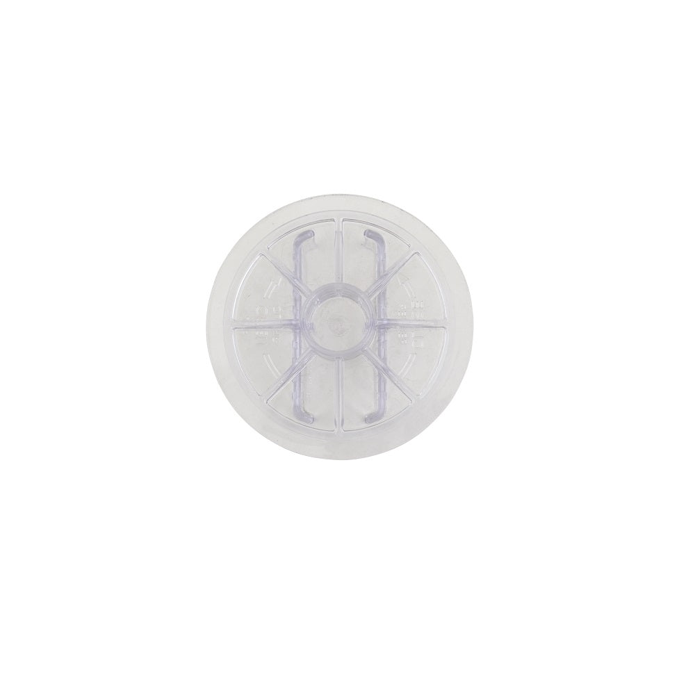 Round clear plastic filter lid with spoke pattern and central hub, Speck 90 Series replacement part
